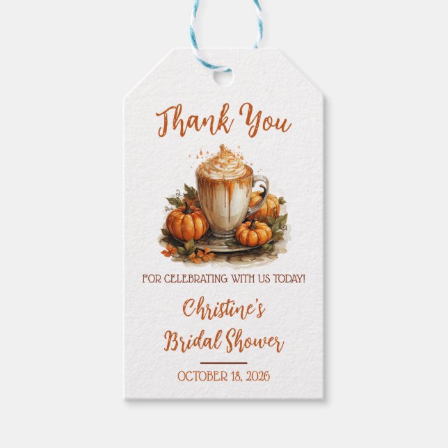Kärlek bryggs Pumpkin Spiced Latte Bröllopsdusch Presentetikett (Framsidan)
