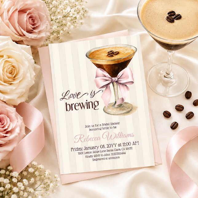Kärlek bryggs Rosa Espresso Kaffe Bröllopsfest Inbjudningar (Skapare uppladdad)