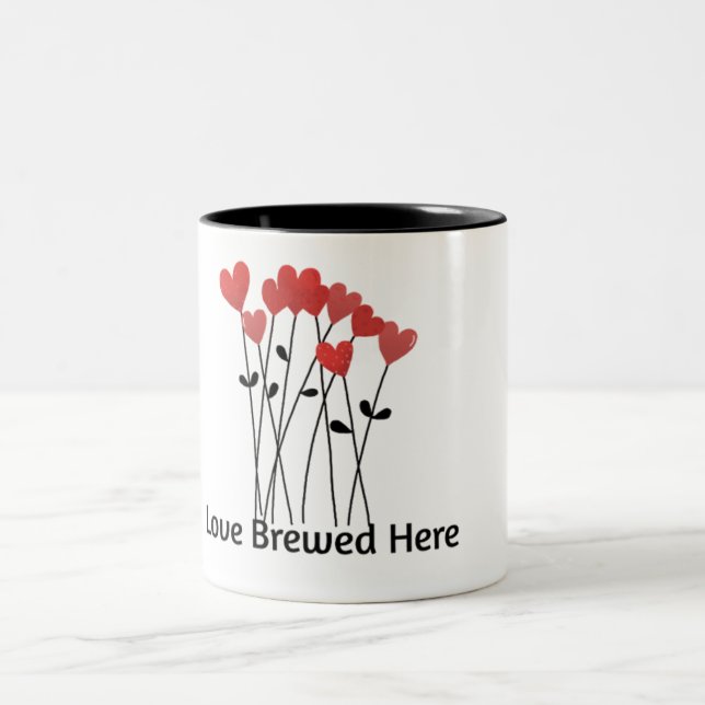 Kärlek bryggt här kaffemugg | Romantisk hjärtdesig (Center)