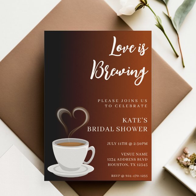 Kärlek bryter mot Terracotta & Black Möhippa Inbjudningar (Love is Brewing Terracotta & Black Bridal Shower Invitation
)