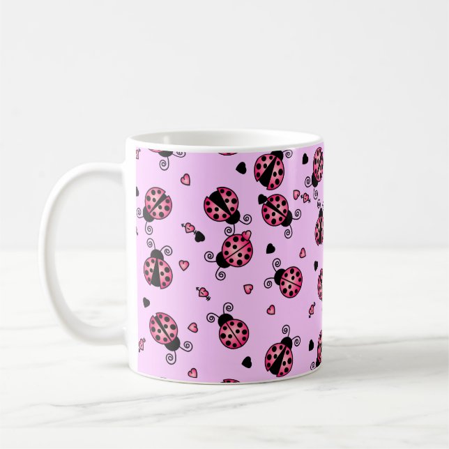 Kärlek buggar rosa nyckelpigor kaffemugg (Vänster)