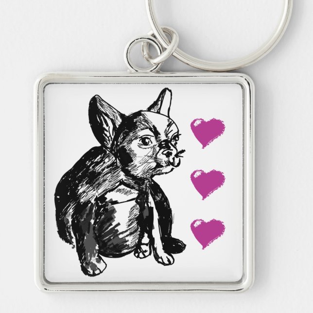 Kärlek Bulldog Hund Premium Square Nyckelring (Framsidan)