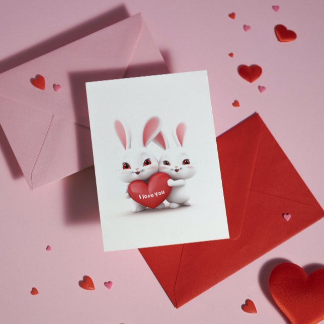 Kärlek Bunnies | Anpassningsbar Text & Namn Alla h Helgkort (Skapare uppladdad)