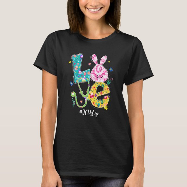 Kärlek Bunny Icu Nurse Påsk Day Nursing Stethospol T Shirt (Framsida)
