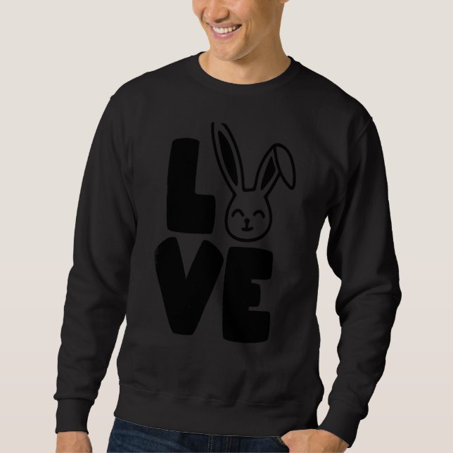 Kärlek Bunny Rabbit Cute Black Bunny Ansikte ersät Lång Ärmad Tröja (Framsida)
