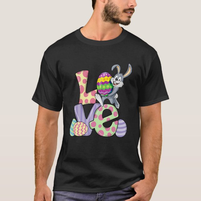 Kärlek Bunny Rabbit Pastel Vår Hunt Eggs Rabbit E T Shirt (Framsida)