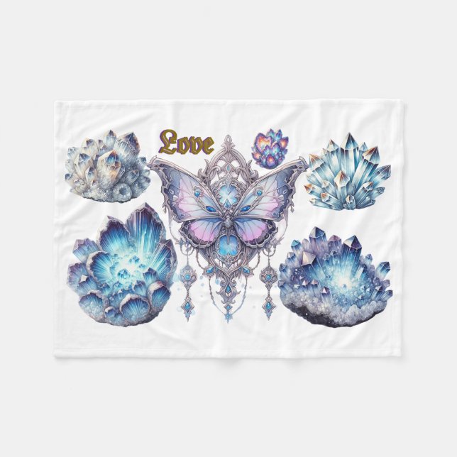 Kärlek Butterfly Blommigt Ram Basic Mörk T-Shirt Fleecefilt (Framsidan (Horisontell))