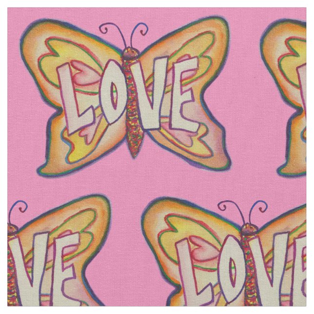 Kärlek Butterfly inspirationgivande Ord Fabric Mat Tyg (Närbild)