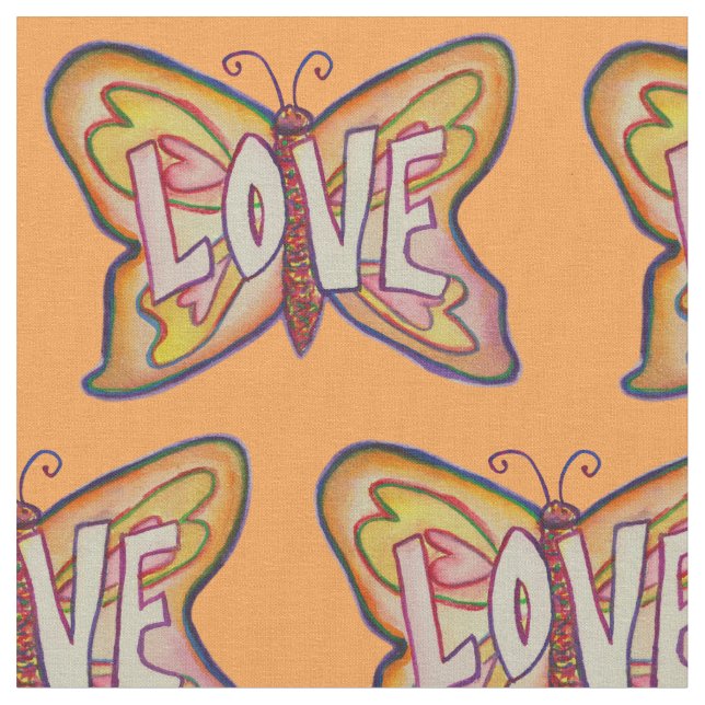 Kärlek Butterfly inspirationgivande Ord Fabric Mat Tyg (Närbild)