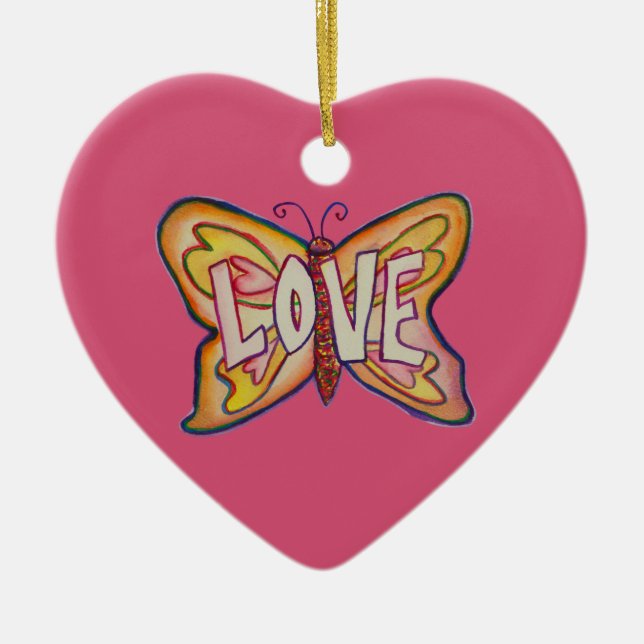 Kärlek Butterfly Ord Art Gift Helgdag Ornament (Framsidan)