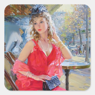 kärlek cafe fyrkantigt klistermärke