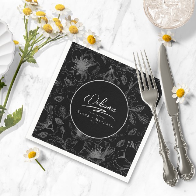 Kärlek Calligraphy Bröllop Blommönster Wht ID940 Pappersservett (Skapare uppladdad)