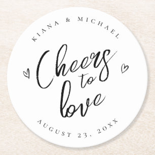 Kärlek Calligraphy Cheers Hearts Black B&W ID940 Underlägg Papper Rund