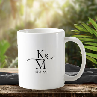 Kärlek Calligraphy Initialer Heart Black B&W ID940 Kaffemugg