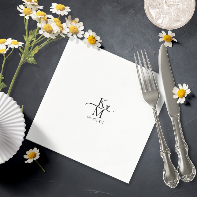 Kärlek Calligraphy Initialer Heart Black B&W ID940 Pappersservett (Skapare uppladdad)