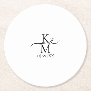 Kärlek Calligraphy Initialer Heart Black B&W ID940 Underlägg Papper Rund