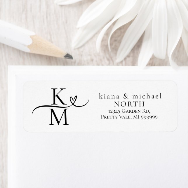 Kärlek Calligraphy Initialer Swash Black ID940 Returadress Etikett (Insitu)