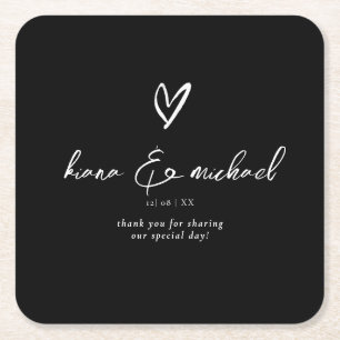 Kärlek Calligraphy Tack Heart Wht B&W ID940 Underlägg Papper Kvadrat