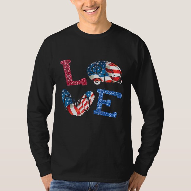 Kärlek Camping USA flagga 4:e juli Flip-kasern T Shirt (Framsida)