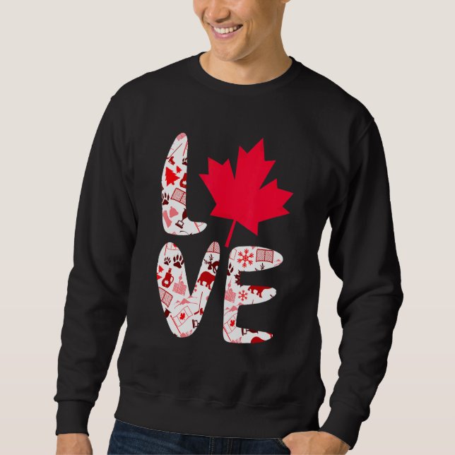 Kärlek Canada Maple Löv Cute Canadian Canaday Day Lång Ärmad Tröja (Framsida)