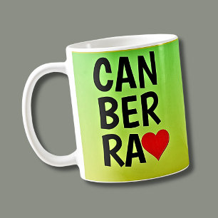 Kärlek Canberra (eller din text) Hjärtat på Grönt  Kaffemugg