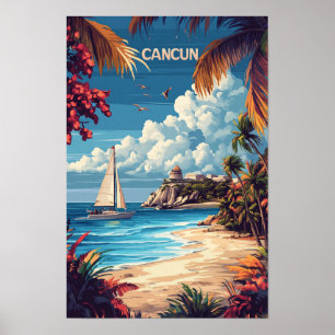 Kärlek Cancun Mexico Art Vintage Illustration Trav Poster