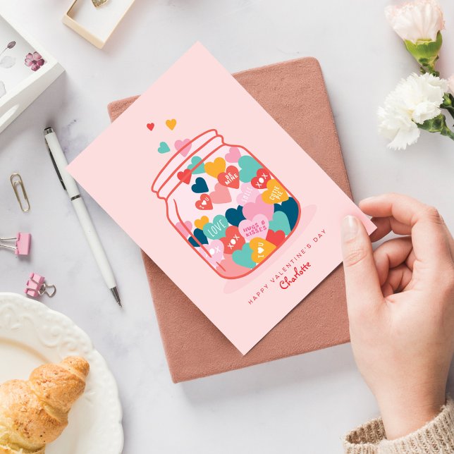 Kärlek Candy Heart Messages Mason Burk Valentine Helgkort (Skapare uppladdad)