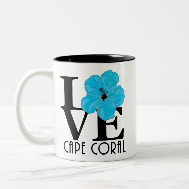 KÄRLEK Cape Coral 11oz Blue Hibiscus Två-Tonad Mugg (Vänster)
