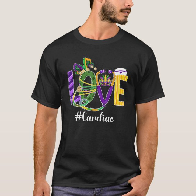 KÄRLEK Cardiac Nurse Leopard Mardi Gras Festival C T Shirt (Framsida)
