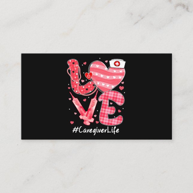Kärlek Caregiver Life Nurse Cute Heart Valentinese Visitkort (Framsida)