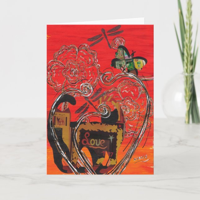 Kärlek Cat and Butterfly Greeting Card Kort (Framsida)