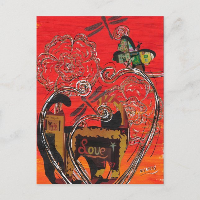 Kärlek Cat and Butterfly Postcard Vykort (Framsida)