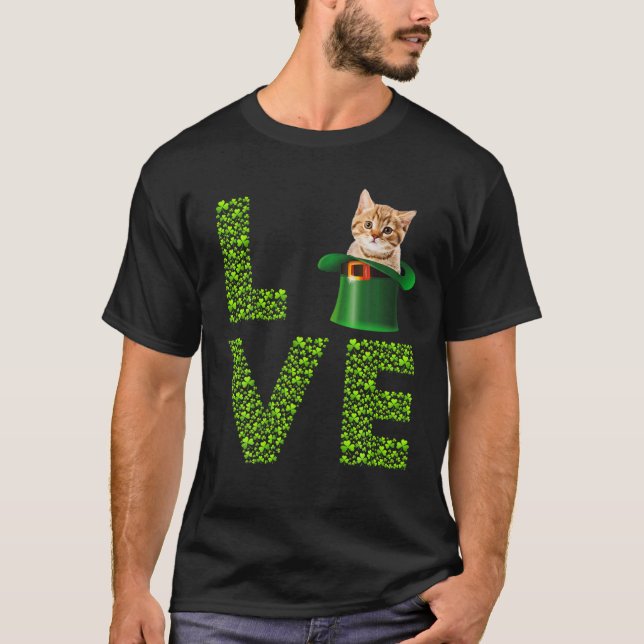 Kärlek Cat Leprechaun Älskare Irish Shamrock St Pa T Shirt (Framsida)