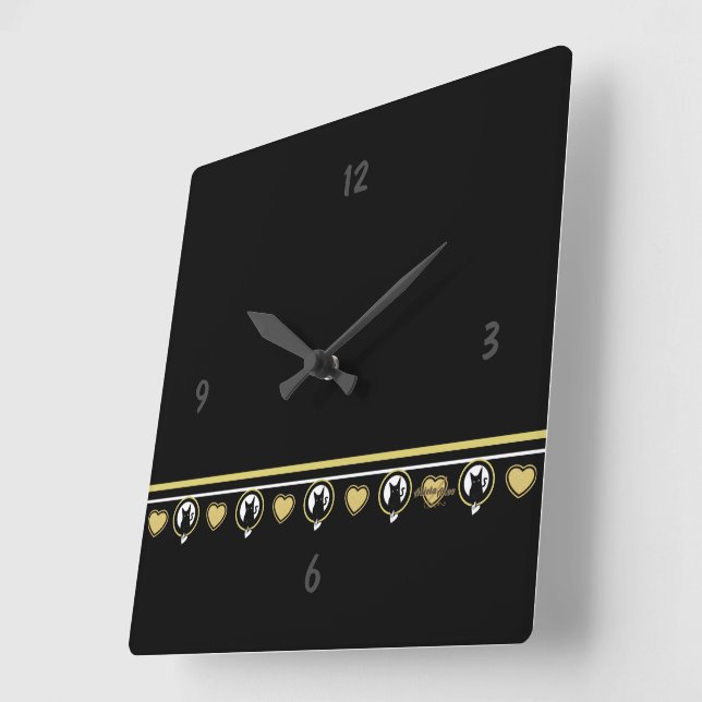 Kärlek Cat Wall Clock by Poet Adiela Akoo Fyrkantig Klocka (Vinkel)