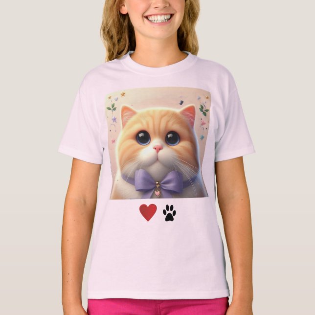 Kärlek Cats Cute Cat Rosa Girls T-Shirt (Framsida)