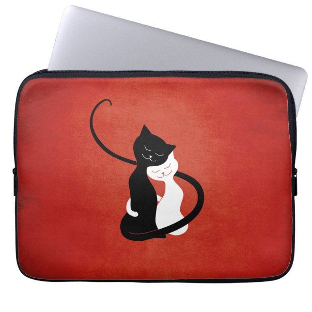 Kärlek Cats Cute Red Laptop Sleeve (Framsidan)
