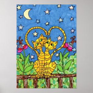Kärlek Cats Folk Art Poster