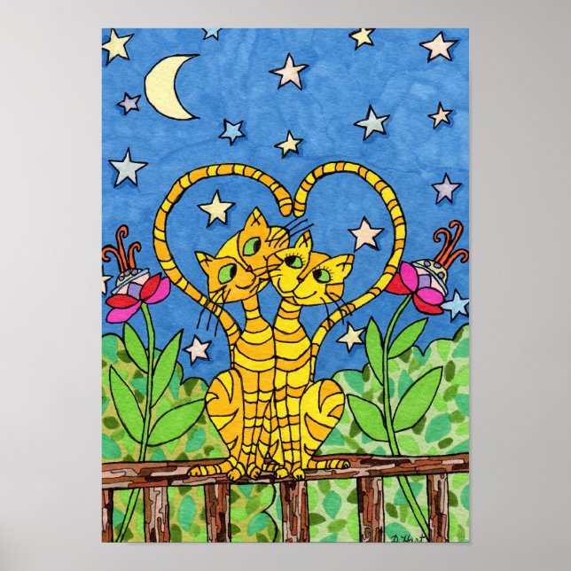Kärlek Cats Folk Art Poster (Framsidan)
