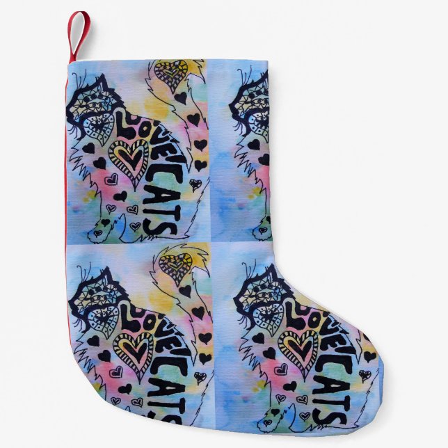 Kärlek Cats Merry Colouful cat-julklapp Liten Julstrumpa (Framsidan)