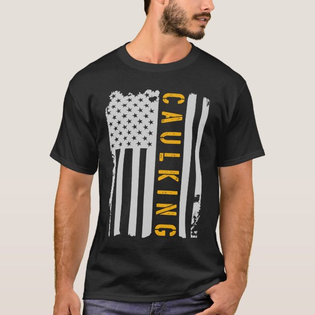 Kärlek Caulking Construction Worker US Flagga T Shirt (Framsida)