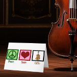 Kärlek Cello Helgkort<br><div class="desc">En vacker cello Julklapp för din underbarare cellist. Den här Peace Kärlek Cello-designen har ett sött fredstecken,  hjärta och musikinstrumentet,  cello. En underbarare gåva till en strängkvartspart eller orkesterledare.</div>
