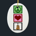 Kärlek Cello Julgransprydnad Keramik<br><div class="desc">En vacker cello Julklapp för din underbarare cellist. Den här Peace Kärlek Cello-designen har ett sött fredstecken,  hjärta och musikinstrumentet,  cello. En underbarare gåva till en strängkvartspart eller orkesterledare.</div>