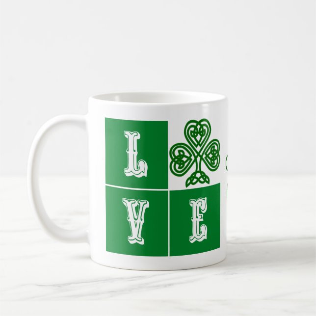 Kärlek Celtic Shamrock Hearts Ireland Motto Kaffemugg (Vänster)