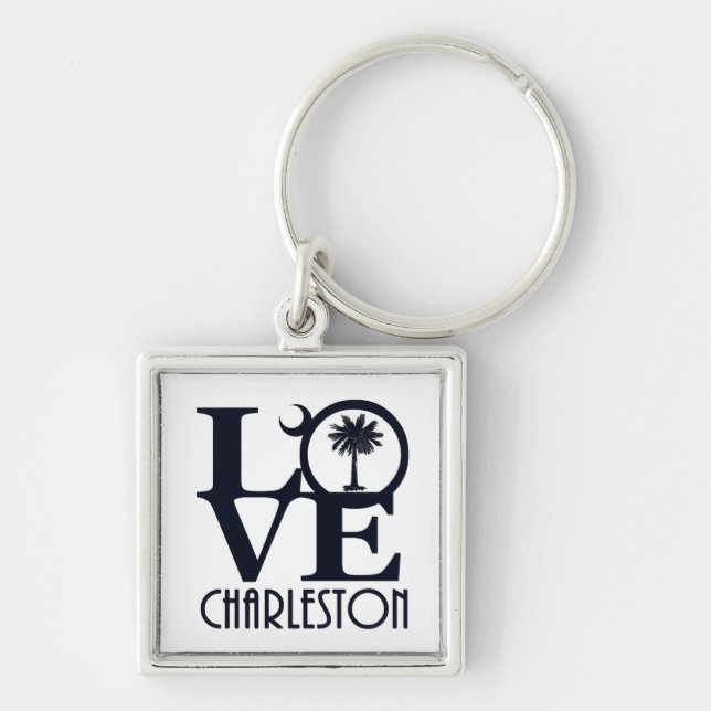 KÄRLEK Charleston Fyrkantig Silverfärgad Nyckelring (Framsidan)