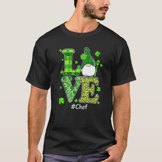 Kärlek Chef Gnome Leopard St patrick's day Irish S T Shirt (Framsida)