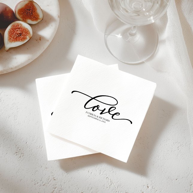Kärlek - Chic Svart Script Bröllop Minimalistisk Pappersservett (Skapare uppladdad)