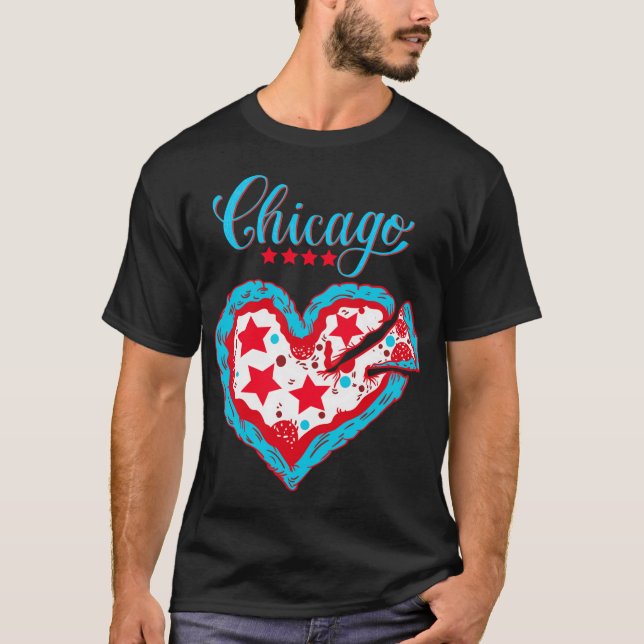 Kärlek Chicago Pizza Heart Chicago Flagga Gift T Shirt (Framsida)