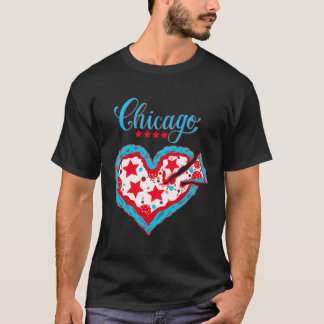 Kärlek Chicago Pizza Heart Chicago Flagga Gift T Shirt