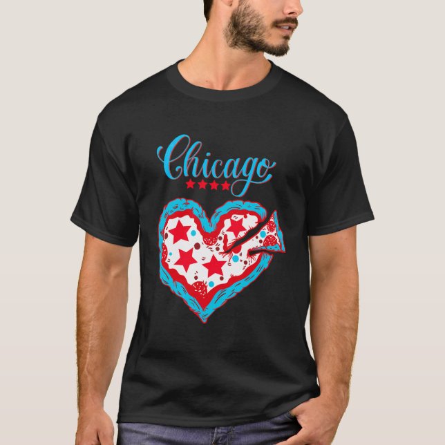 Kärlek Chicago Pizza Heart Chicago Flagga Gift T Shirt (Framsida)