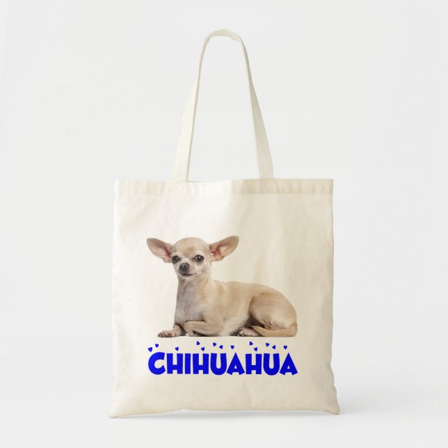 Kärlek Chihuahua Puppy Hund Blue Hjärta Tygkasse (Framsidan)